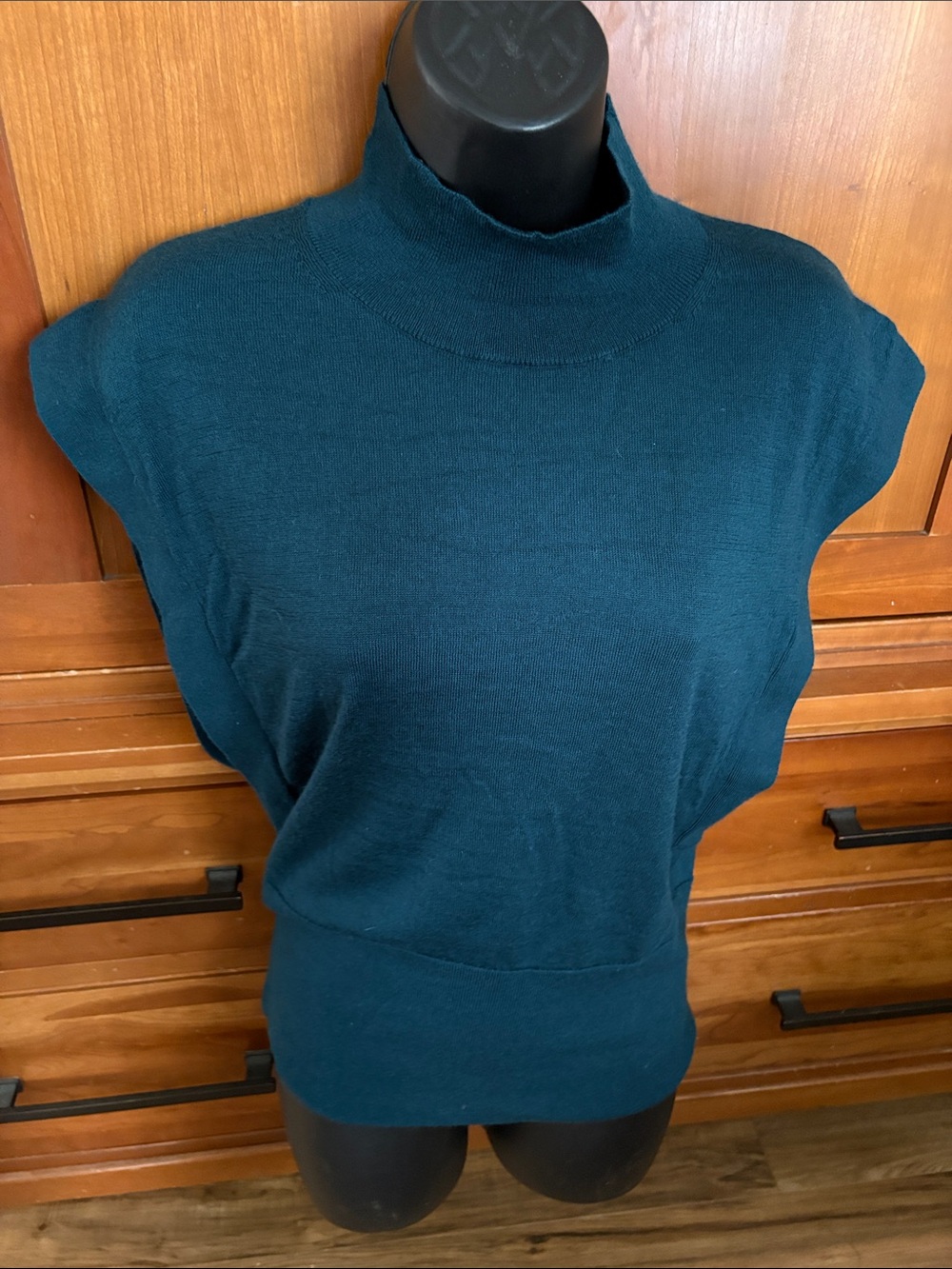 Banana Republic Teal Cap-Sleeve Mock Neck merino wool Sweater